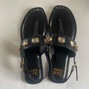 Madden NYC Black Sandals with Gold & Rhinestone  Accents - size 11